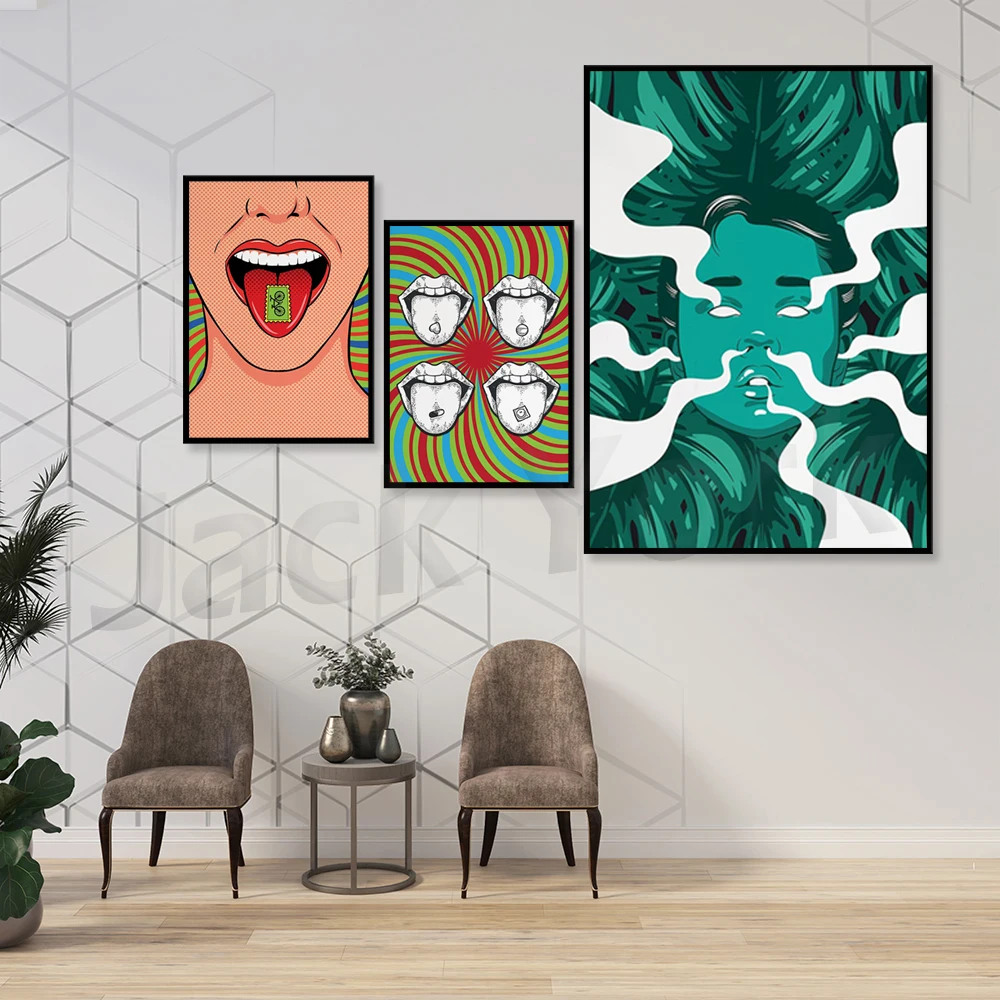 لسان مع المخدرات، ختم LSD، ديكور جدار المنزل، هدية للمنزل، فن الحائط، ملصق فني البوب، ملصق فني عتيق، ملصق ريترو، ديكور الحائط