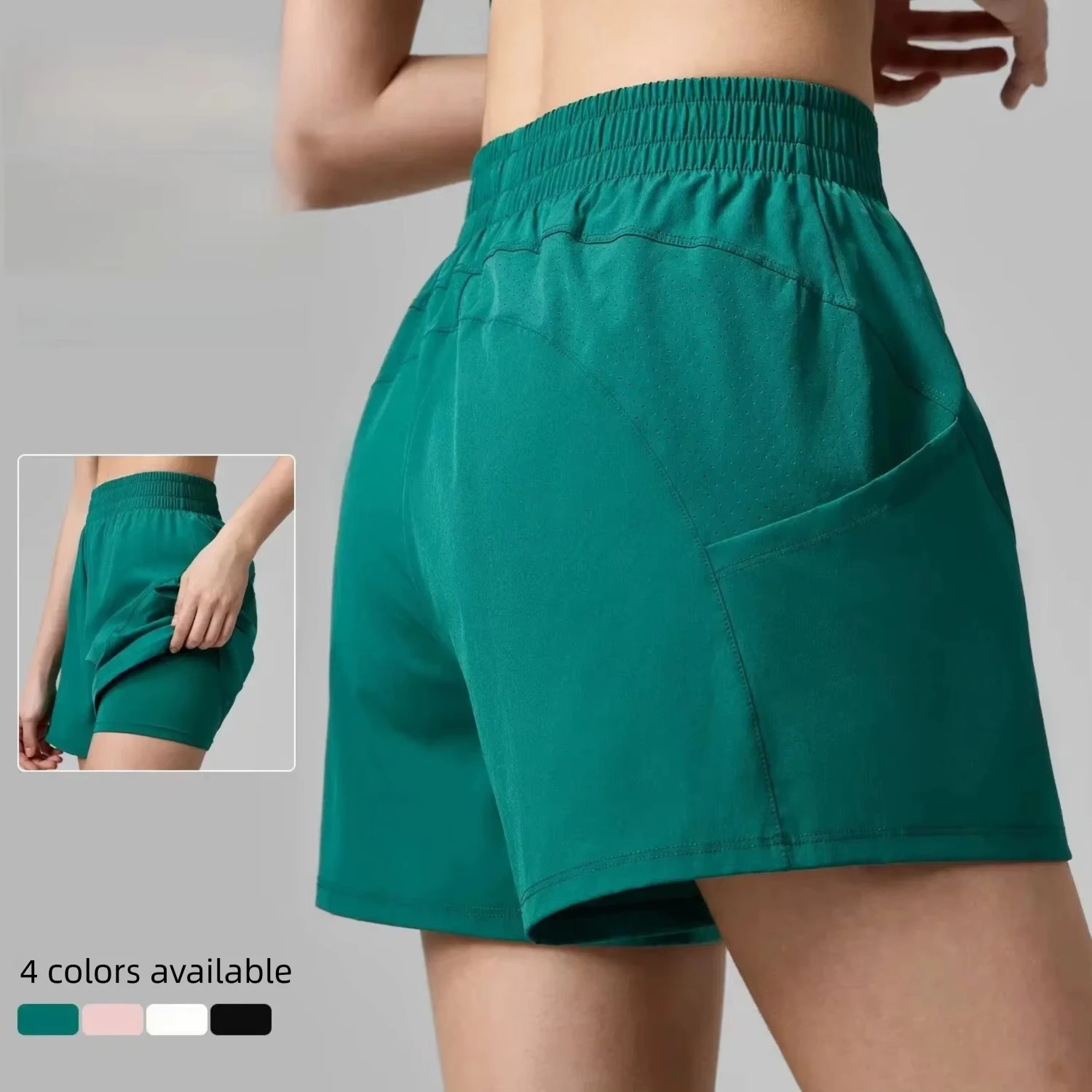 

Anti-exposure Nude Yoga Shorts Women's Quick-drying Gym Pocket Sports Shorts Fake Two-piece High-waisted Running Fitness Pants