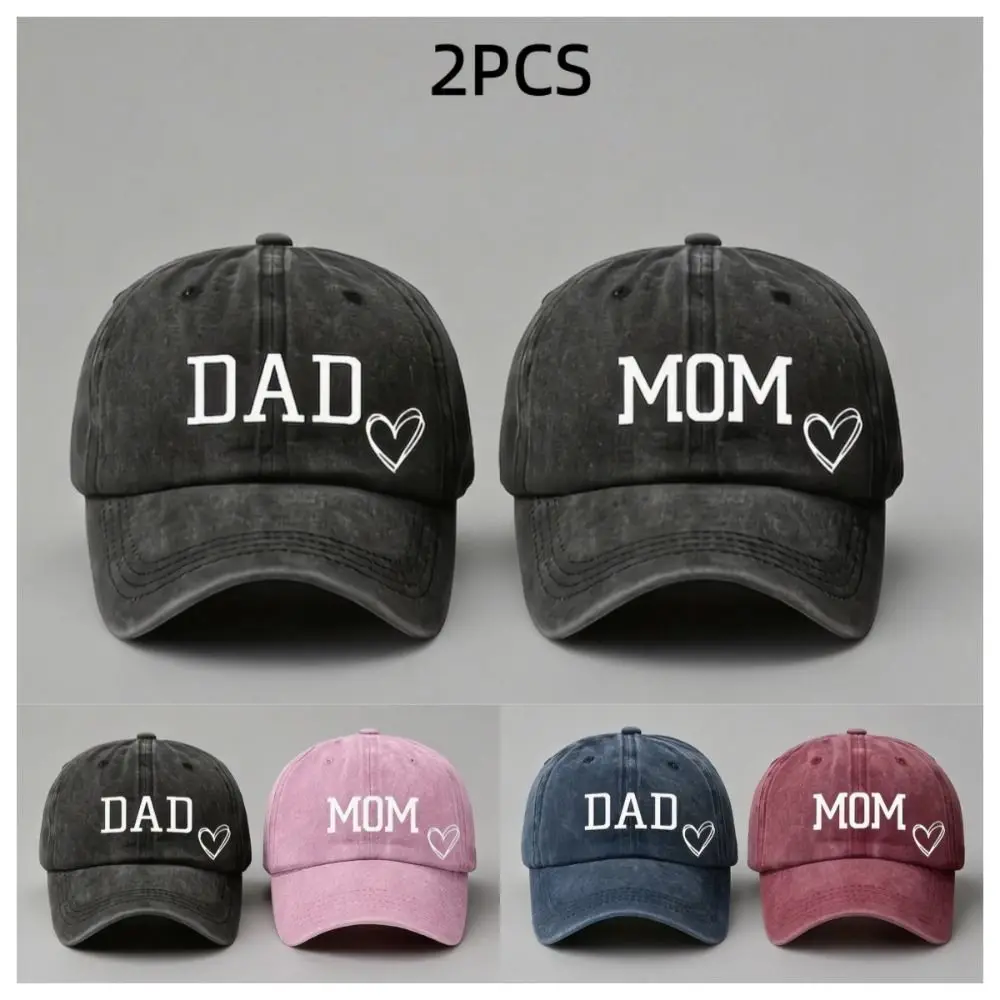 2pcs/set Retro DAD MOM Love Printed Baseball Cap Washed Cotton Adjustable Couple Cap Sunscreen Hats For Man Women