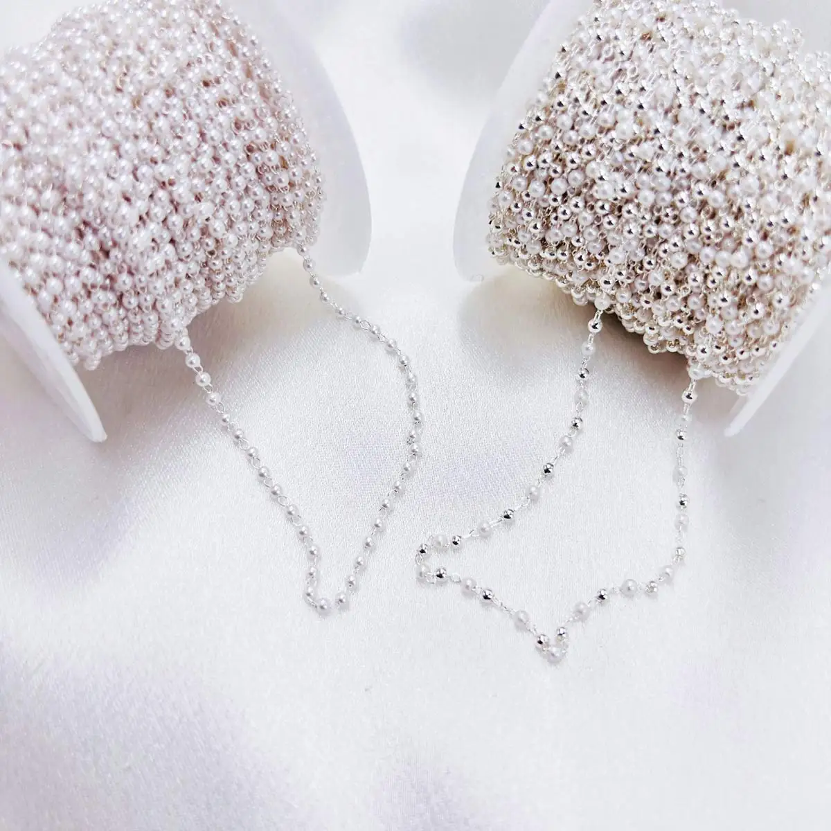 2M Silver Plated Copper Link Chain Highlight Resin Imitation Pearl Beaded 2mm DIY Crafts Handbag Clutch Shoes Decoration Supplie