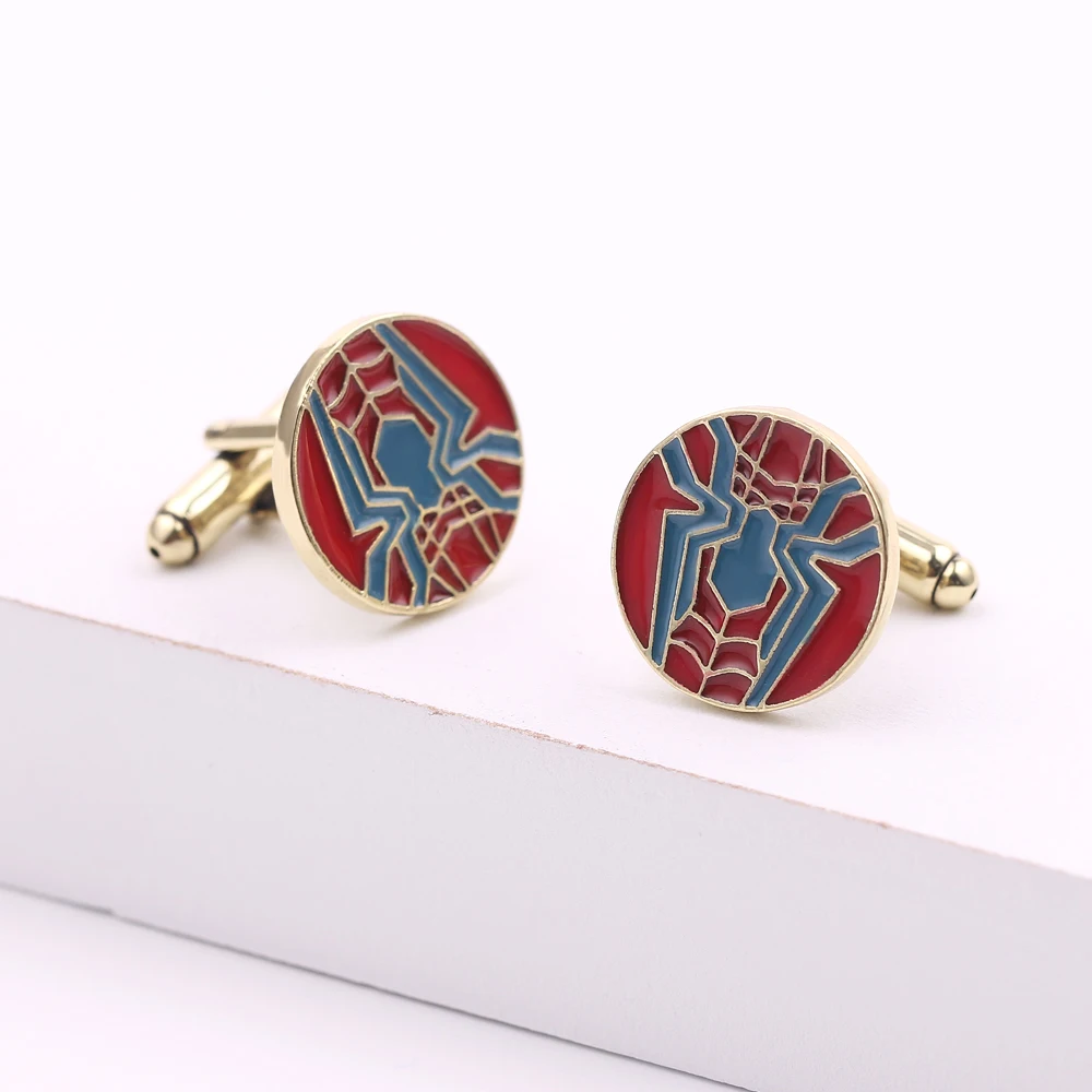 Avengers Superhero Spiderman Cufflinks Marvel Metal Enamel Cuff Links Spider Logo Cuff Button Men Suit Jewelry Accessories