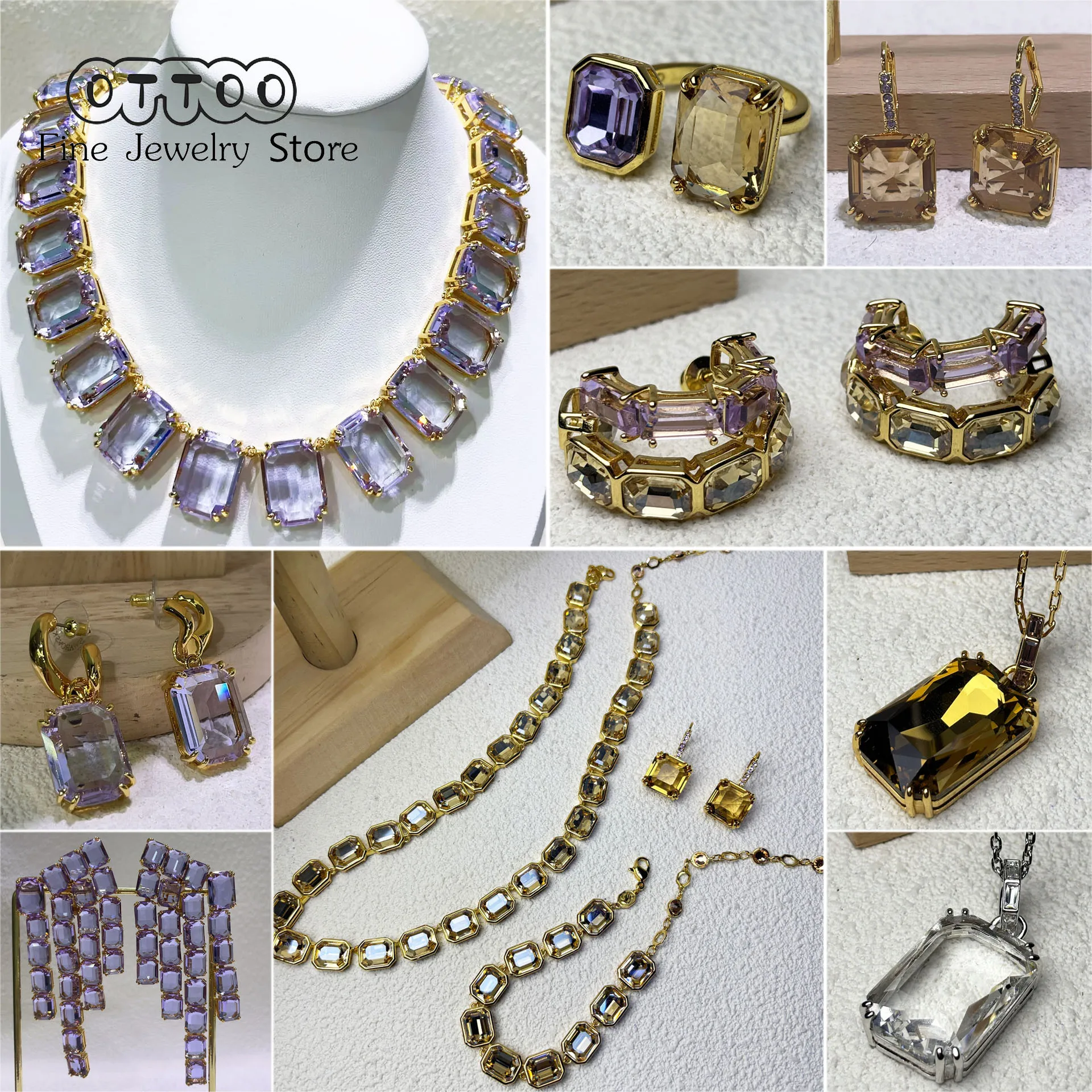 

Original 2025 Purple Zircon Crystal Necklace Fine Jewelry Set for Women Stainless Steel Geometric Earrings Brooch Romantic Gift