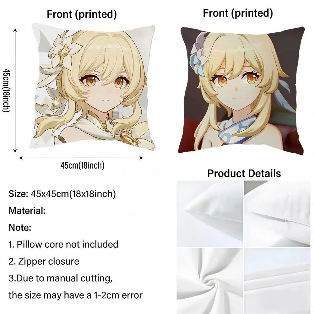 Game Character Lumine Cushion Cover Natural Linen Pillowcase Set All-in-One Decor Cushion Cover for Sofa Bedroom Chair