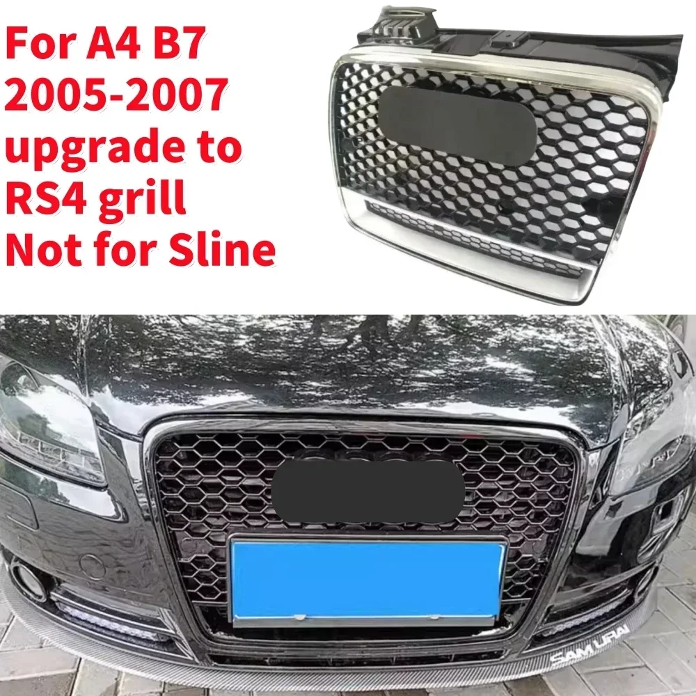 Racing Grills Front Hood Grille Car Front Bumper Grill Center Grille for RS4 Grill for A4 B7 2005-2007（Not for Sline）