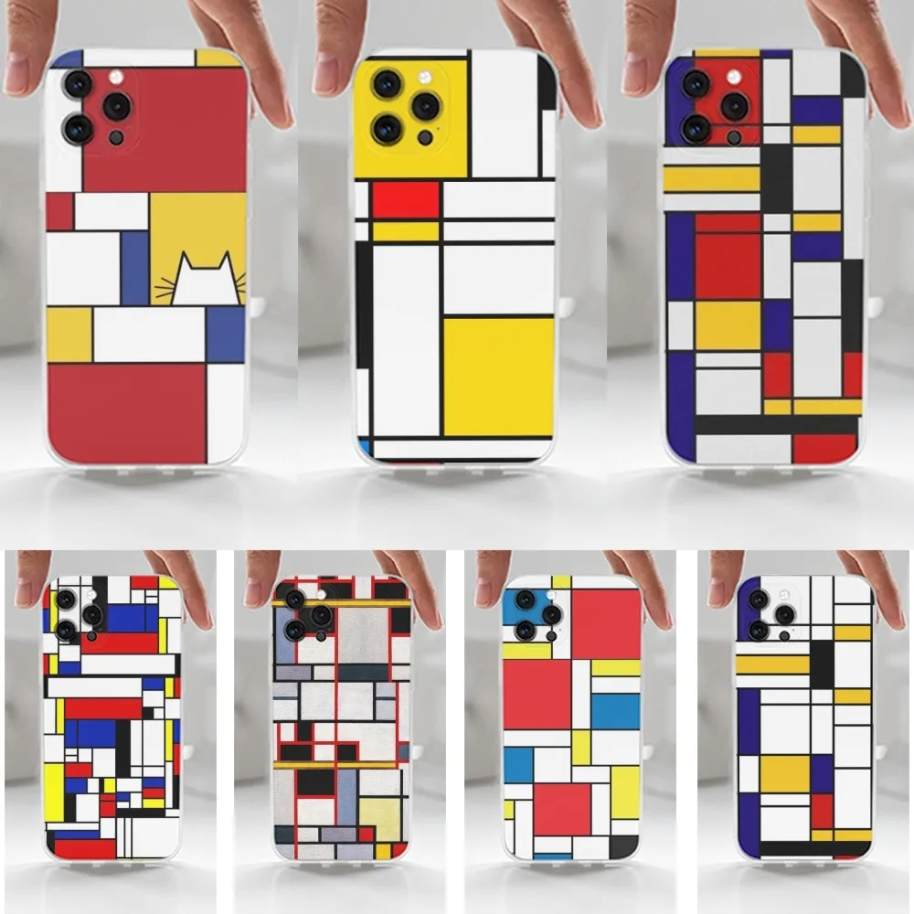 

Mondrian Grid TOPLBPCS Phone Case For iPhone 16,15,14,13,12,11 Plus,Pro,Max,XR,XS,X,7,8 Plus,SE,Mini,Transparent,Silicone Case