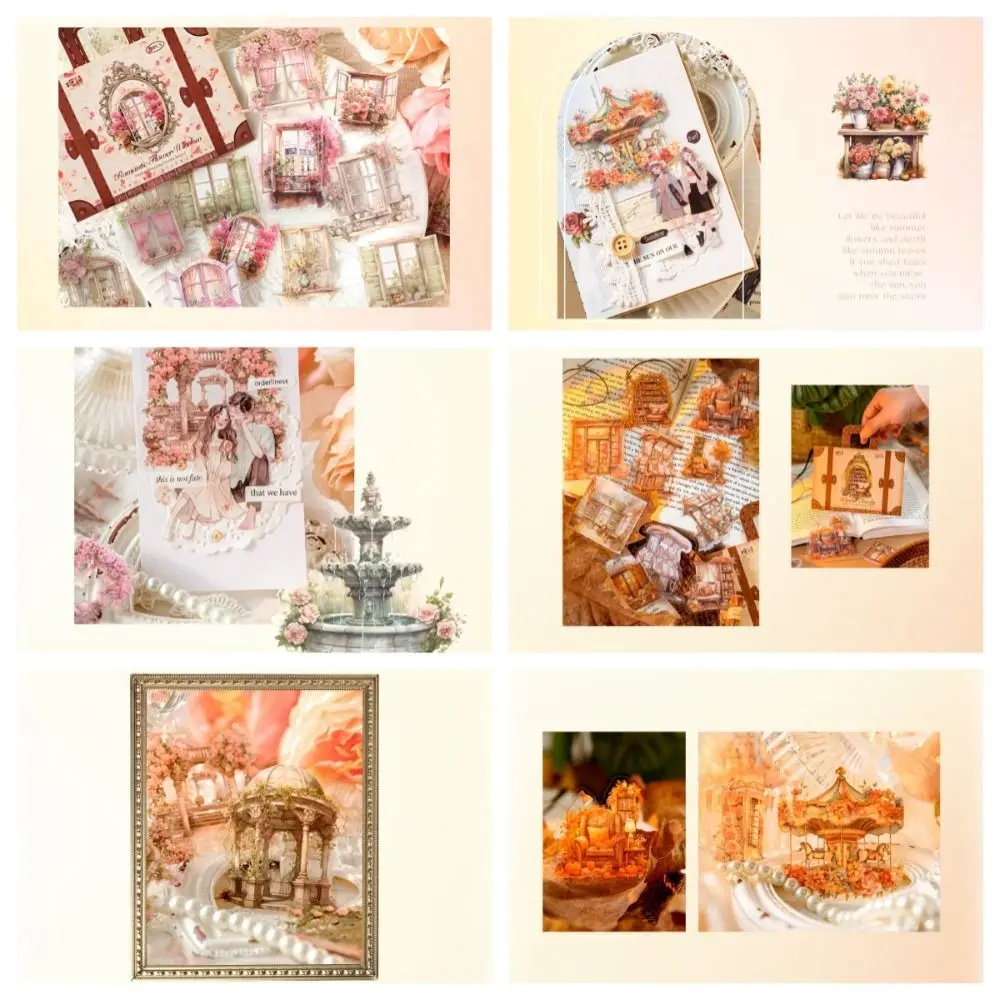 Scrapbooking Stickers Flower Blooming Garden Sticker Background Paper Notebook Decoration Children's Sticker Vintage Style