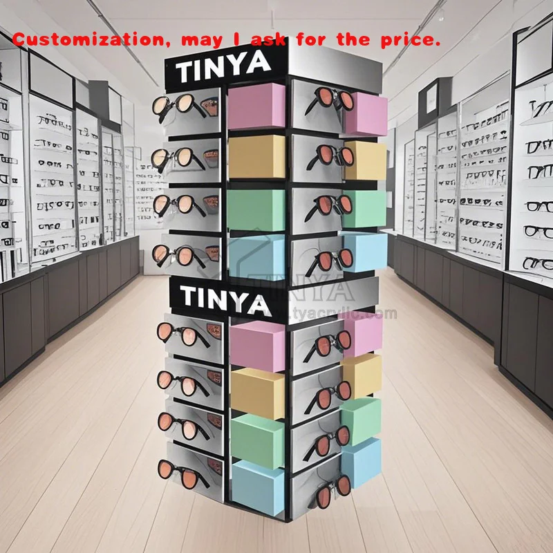 

На заказ. Заводской вращающийся деревянный дисплей для солнцезащитных очков, напольная подставка, держатель, многостильный дисплей для оптических очков