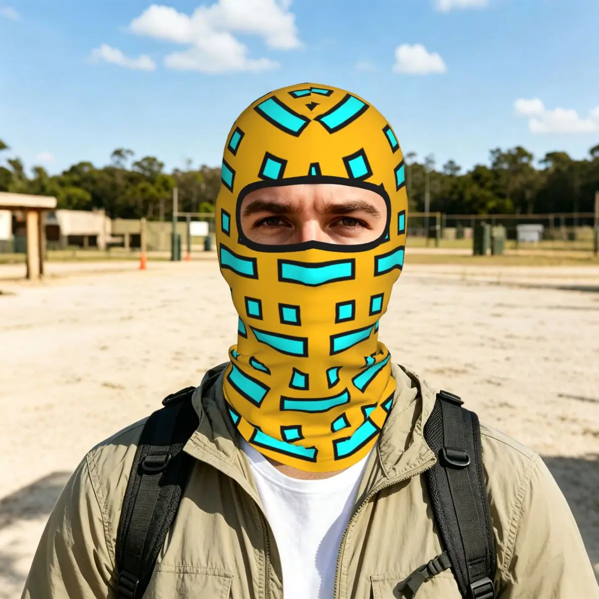 Video Game Geometry Dash Breathable Balaclava Full Face Mask Sun Protection Neck Gaiter For Motorcycle Cycling Fishing Outdoor