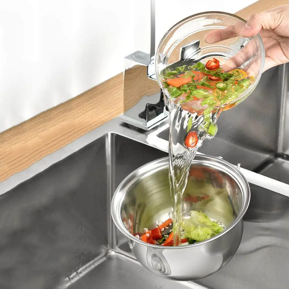 Stainless Steel Vegetable Fruit Colander Space-Saving Dry Wet Separation Hanging Drain Basket Compact Easy Clean