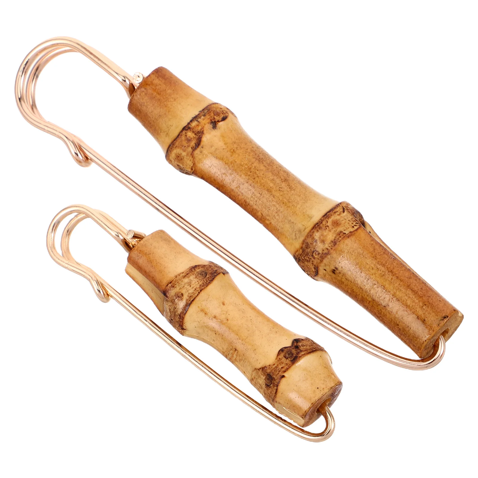 

2Pcs Vintage Bamboo Brooch Pin Retro Sweater Clip Cardigan Shawl Clasp Heavy Duty Lapel Safety Pin Cardigan Brooch Clip