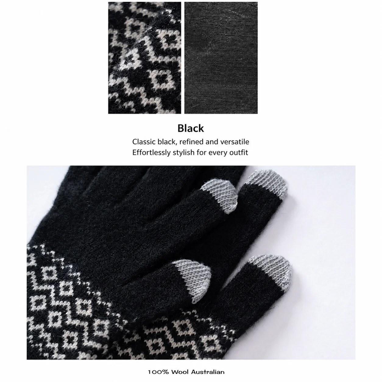 Merino Wool Gloves Jacquard Colorblock Gloves Windproof Gloves Windproof For Walking Cool Weather Outdoor Cycling