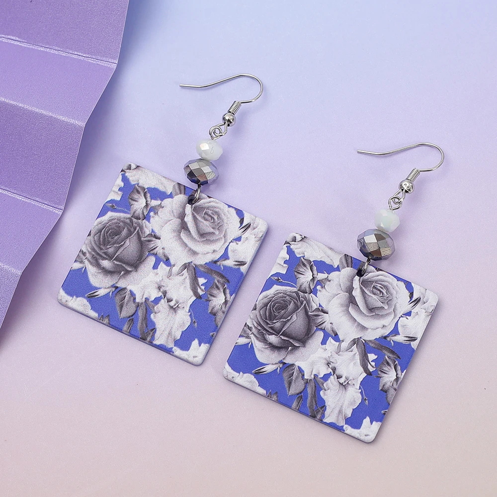

New Fashion Square Acrylic Earrings For Women Vintage Style Cold Grey Rose Flower Earrings Elegant Girls Jewelry Christmas Gifts