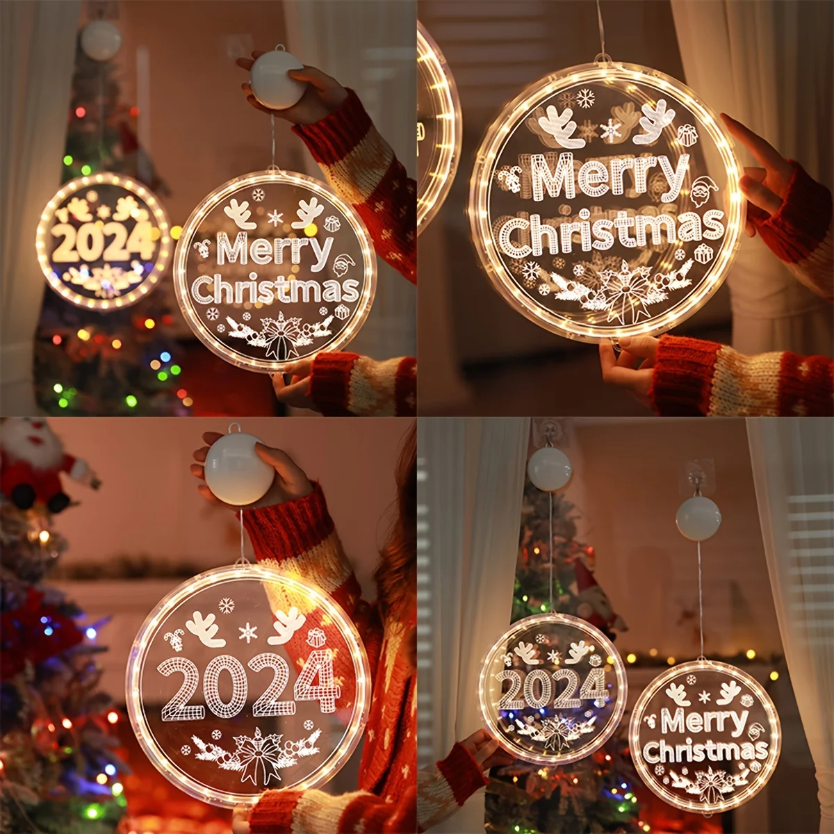 Decoração de natal, lâmpada suspensa com ventosa 3D, luz decorativa LED, pingente de decoração de janela de atmosfera de Natal