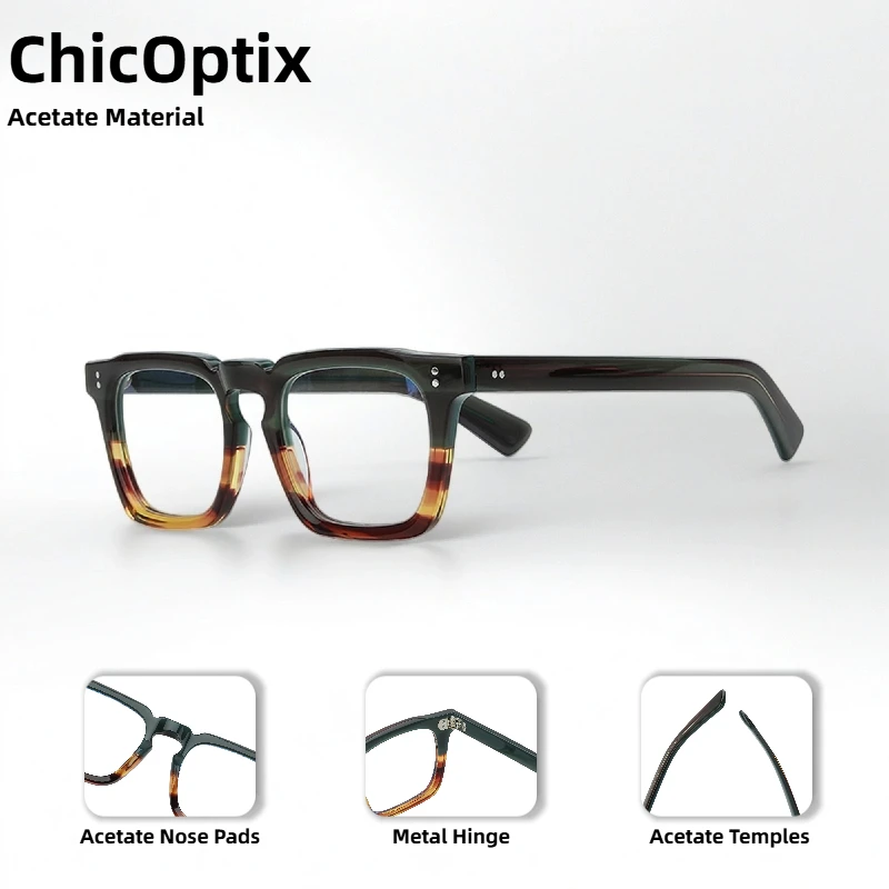 

Acetate Frame Glasses Vintage Women's High Quality Square Acetate Frame Glasses Men's Clear Lenses Luxury Rivet Design