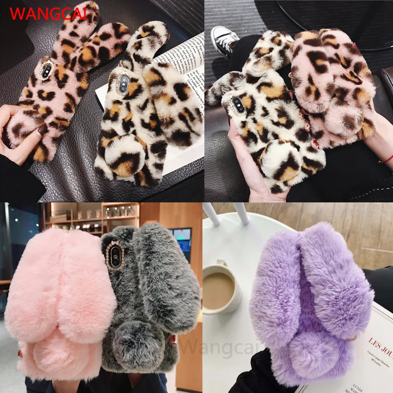 3D Rabbit Ears Fur Plush Case For OPPO Realme C35 C31 C21Y C25Y C21 C20 C15 C12 C11 9i 8i 7i 7 X7 Pro diamond Soft Phone Case