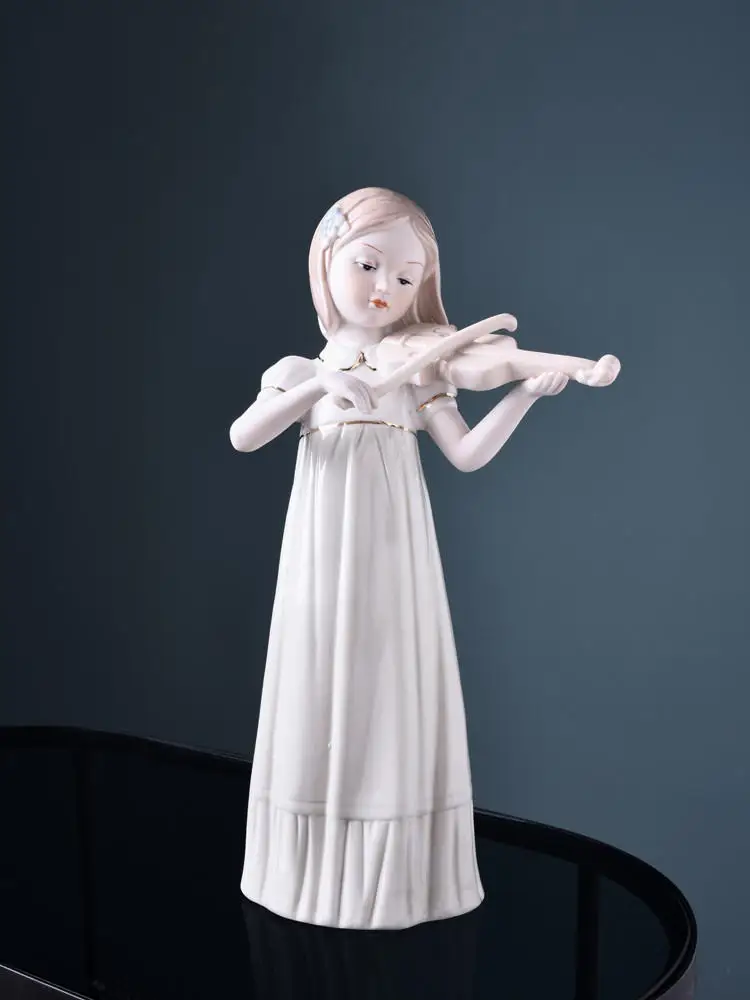 

Europe Girl Playing The Violin Ceramic Crafts, Miniature Figurines, Fairy Garden Desk Decor, Living Room Decor, Home Accessories