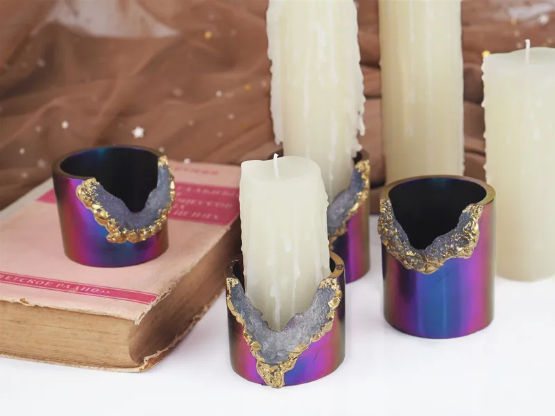 DIY Candle Base Crystal Epoxy Resin Mold Candle Holder Storage Cup Cluster Mirror Silicone Mold