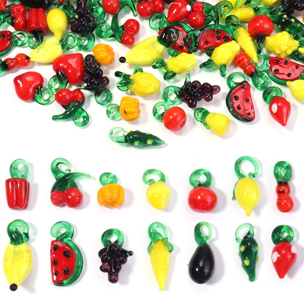 5 teile/los Obst Gemüse Glas Charms Kirsche Erdbeere Anhänger Handgemachte Lampwork Charms Für Schmuck Machen DIY Zubehör