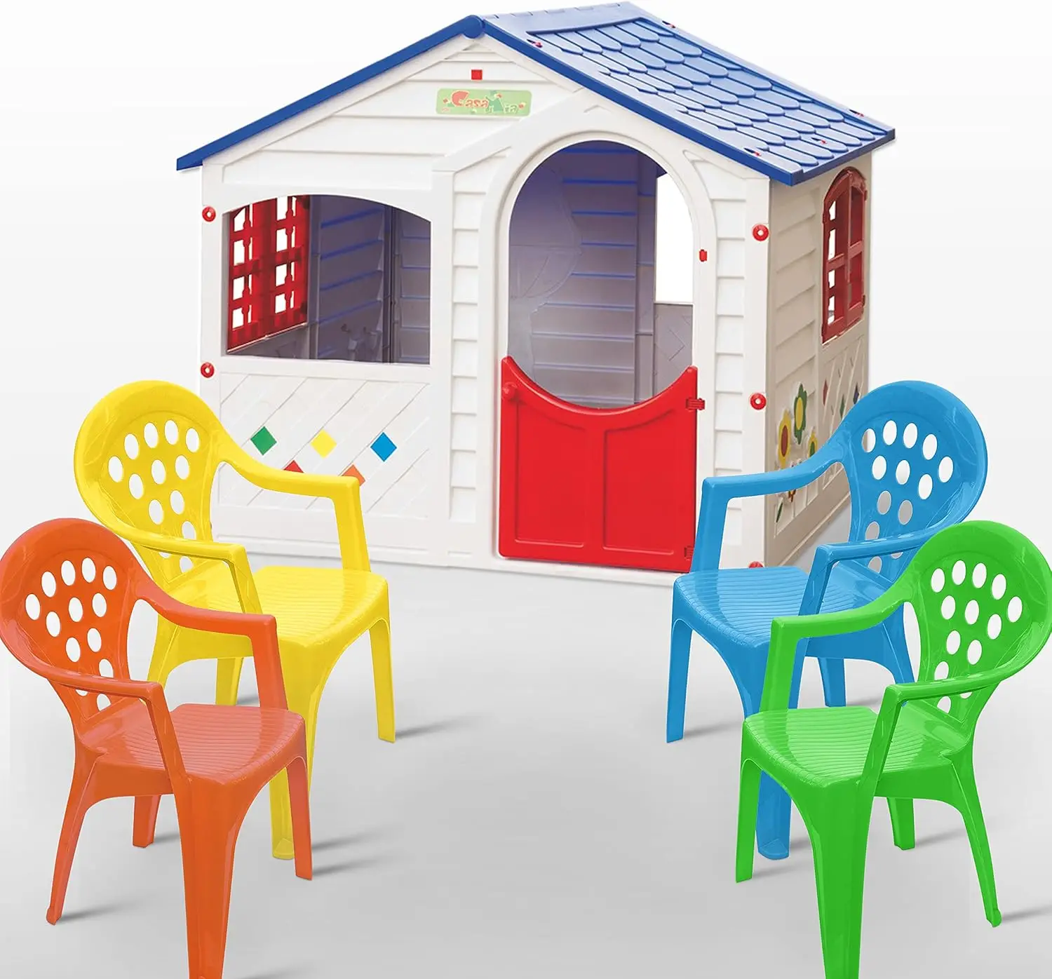 Casa Mia Colorful Playhouse And 4 Stackable Chairs - 3' 9