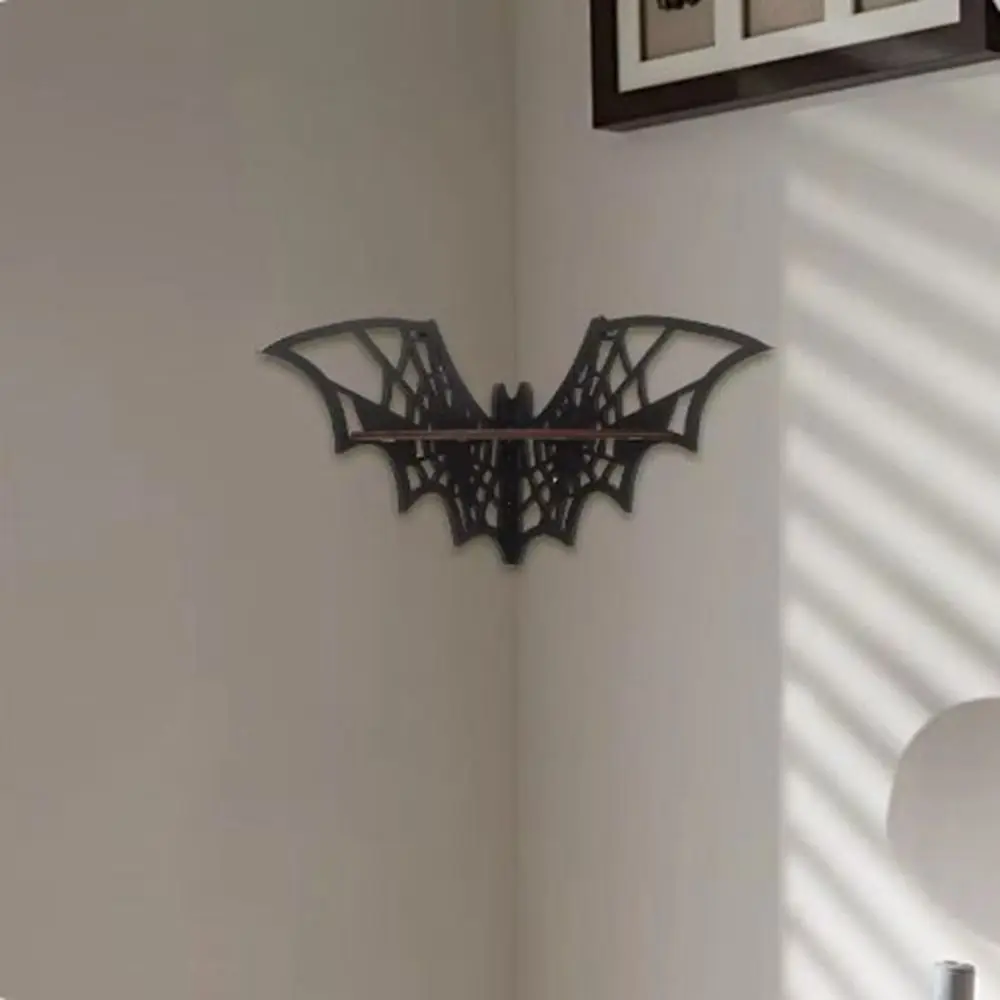 Creative Artistic Bat Corner Shelves Wood Craft Black Bat Display Shelf Unique Wooden Floating Setting Rack Home Storage