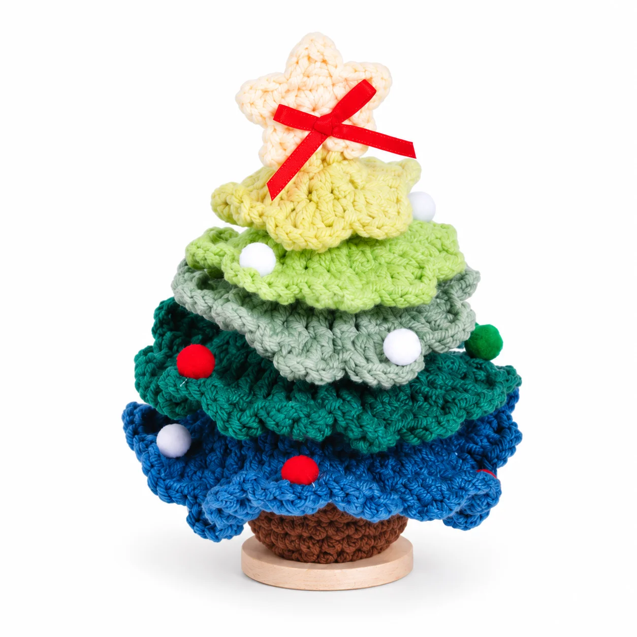 Adorno navideño hecho a mano con ganchillo, mini decoración navideña tejida para colocar sobre la mesa, con estrellas y pompones, ideal para decorar el hogar en las fiestas.