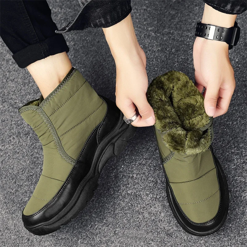 Fashion Men's Snow Boots Leather Boots Man Outdoor Casual Shoes Ankle Anti-slip Plus Velvet Thickening Popular Mans Footwear