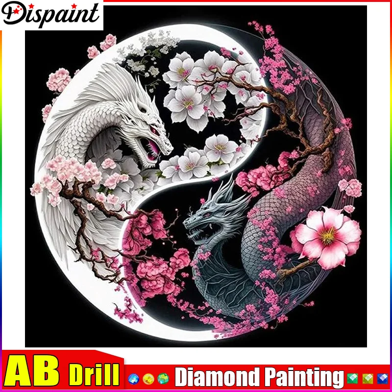 

Dispaint AB DIY 5D алмазная живопись "Дракон животное Flowe" ull Алмазная вышивка распродажа картина из стразов для праздничных подарков