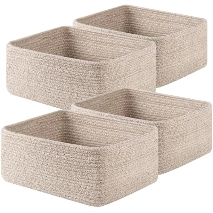 

4 Pack 14.17 * 11.02 * 6.3IN Storage Baskets for Organizing Shelves Woven Rope Baskets for Organizing Books Clothes Decorative