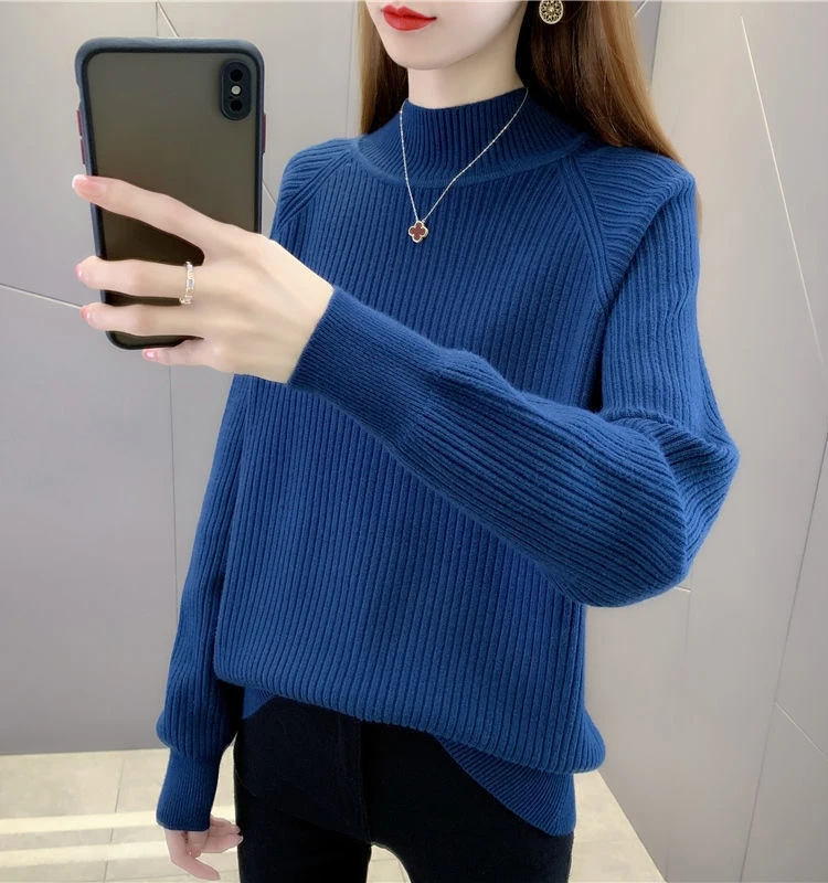 

Свободный женский вязаный свитер с высоким воротником, осень-зима, универсальный базовый слой, удобный длинный топ стандартного кроя...