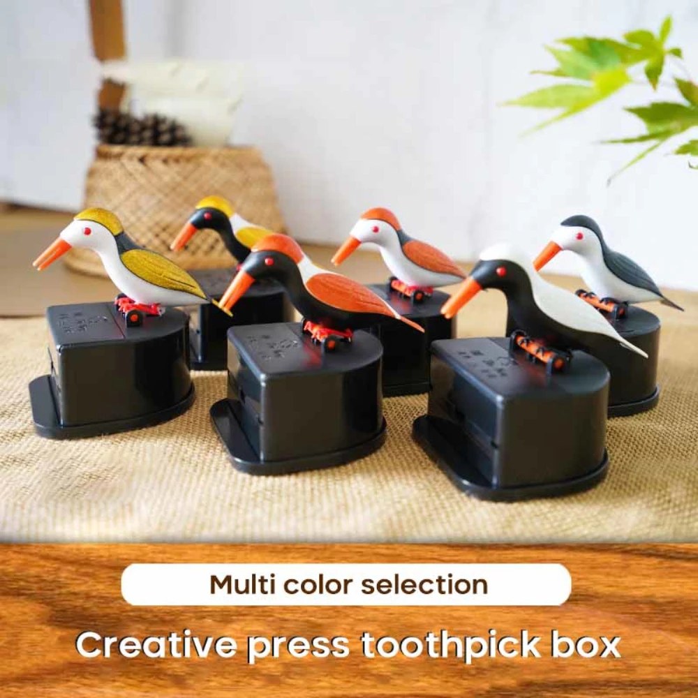 1/2pcs Press Type Automatic Toothpick Dispenser Creative Toothpick Storage Box Cartoon Small Bird Toothpick Container Organizer