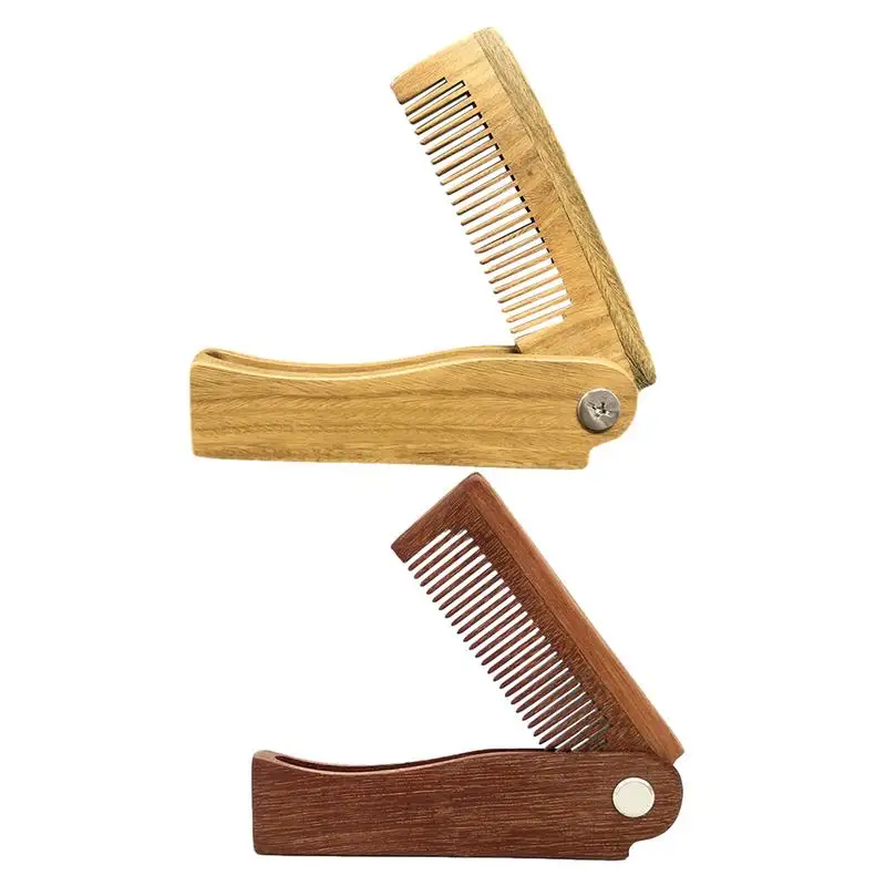 Beard Folding Wood Combs for Men Beard Mustache Hair Brush Care Pocket Massage Comb Hairdressing Styling Tool Accessories