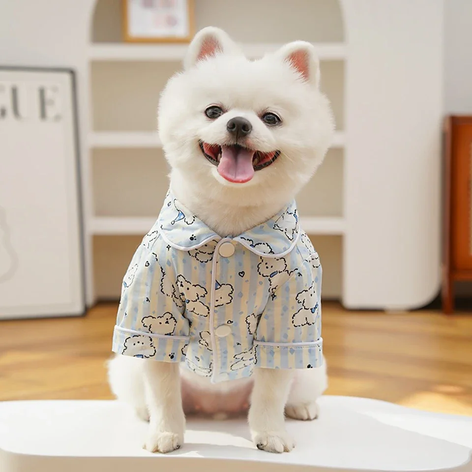 Spring Autumn Dog Shirt Pet Couple Clothes Cartoon Puppy Pattern Teddy Vest Yorkshire Soft Home Sleepwear for Small Breeds