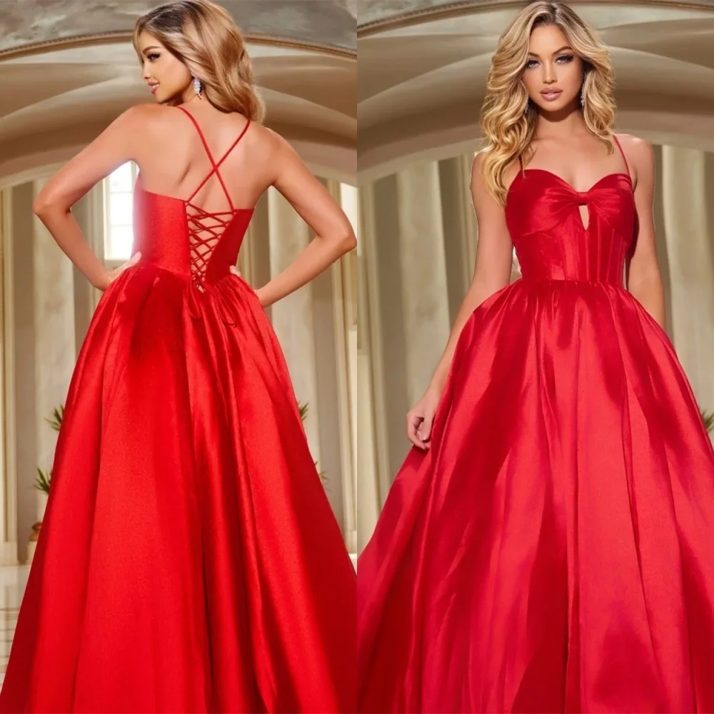 

Customized High Quality Red Satin Evening Dress Temperament Strapless Sleeveless Homecoming Dresses Fashion Vestido De Festa