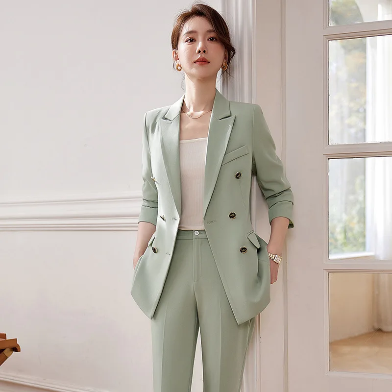 Ladies OL Styles Autumn Winter High Quality Fabric Pantsuits Professional Business Blazers Ladies Career Interview Trousers Set