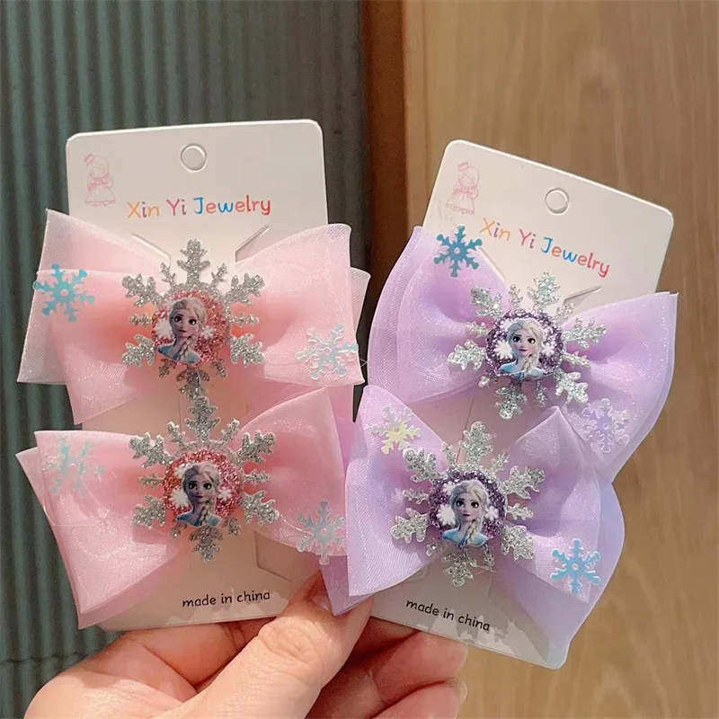 2Pcs Toddler Girl Elsa Hairclip Princess Girl Bow Hair Clips Baby Girl Party Gift image 4