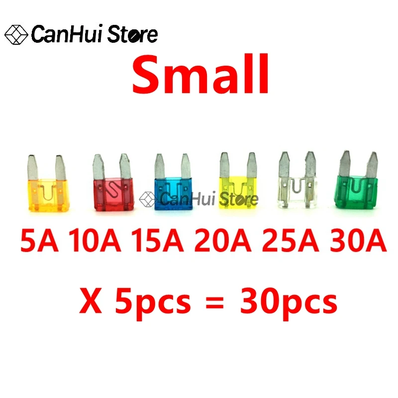 30pcs 5A10A15A20A25A30A x 5pcs M2/Mini/Small/Medium Car Fuses Set Mixed Mini Standard Blade Fuse for Auto Truck Automotive Boat