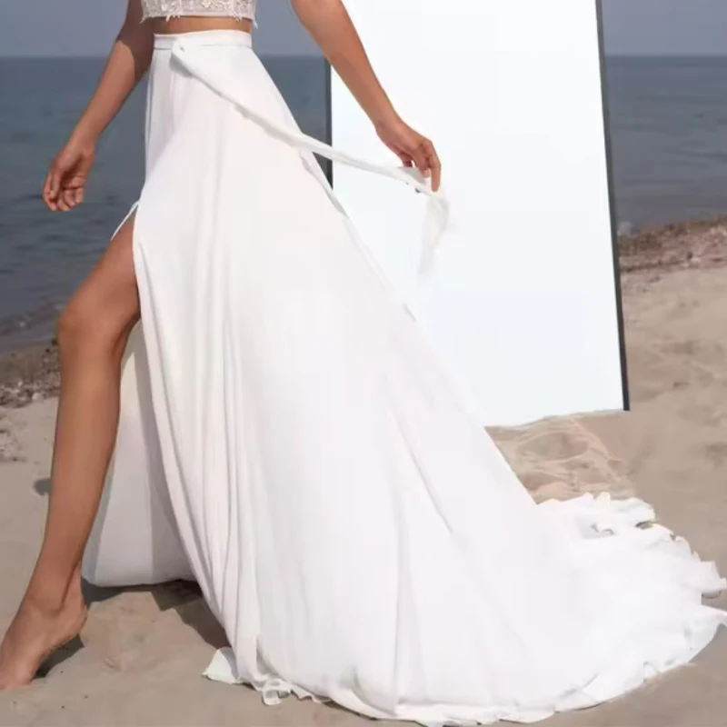 

Modern Chiffon Boho Wedding Skirt High Side Slit Flowy Long Beach Skirts Bridal Formal Party Prom Overskirt Customized