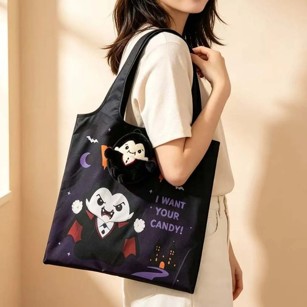 Solid Color Halloween Grocery Tote Mini Tear-Resistant Cartoon Pocket Handbag Ultra-Lightweight Large Capacity