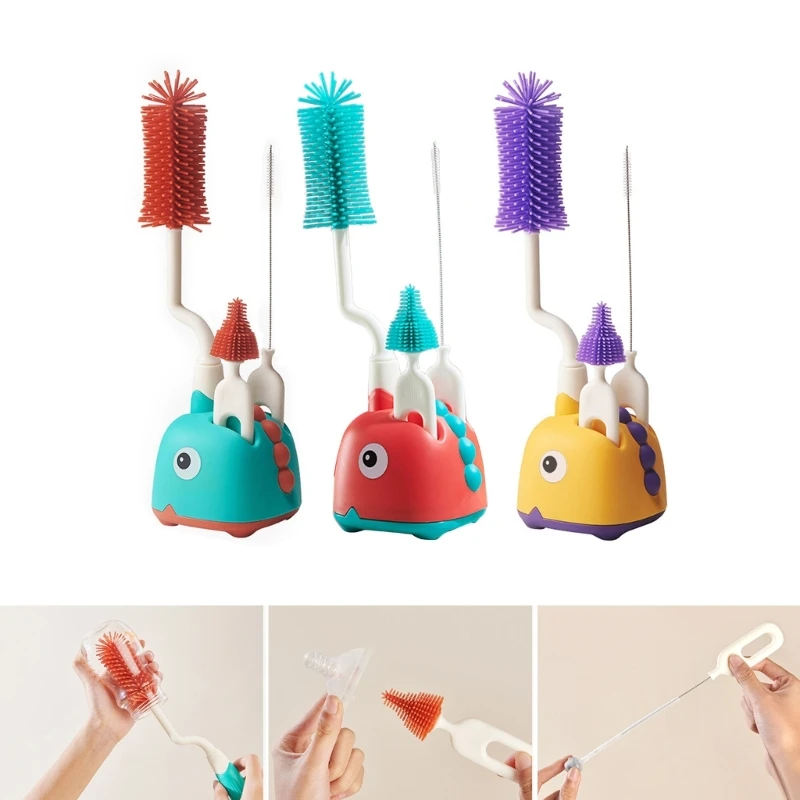 Silicone Bottle Brushes with Stand 360° Rotating Silicone Bottle Cleaning Brush