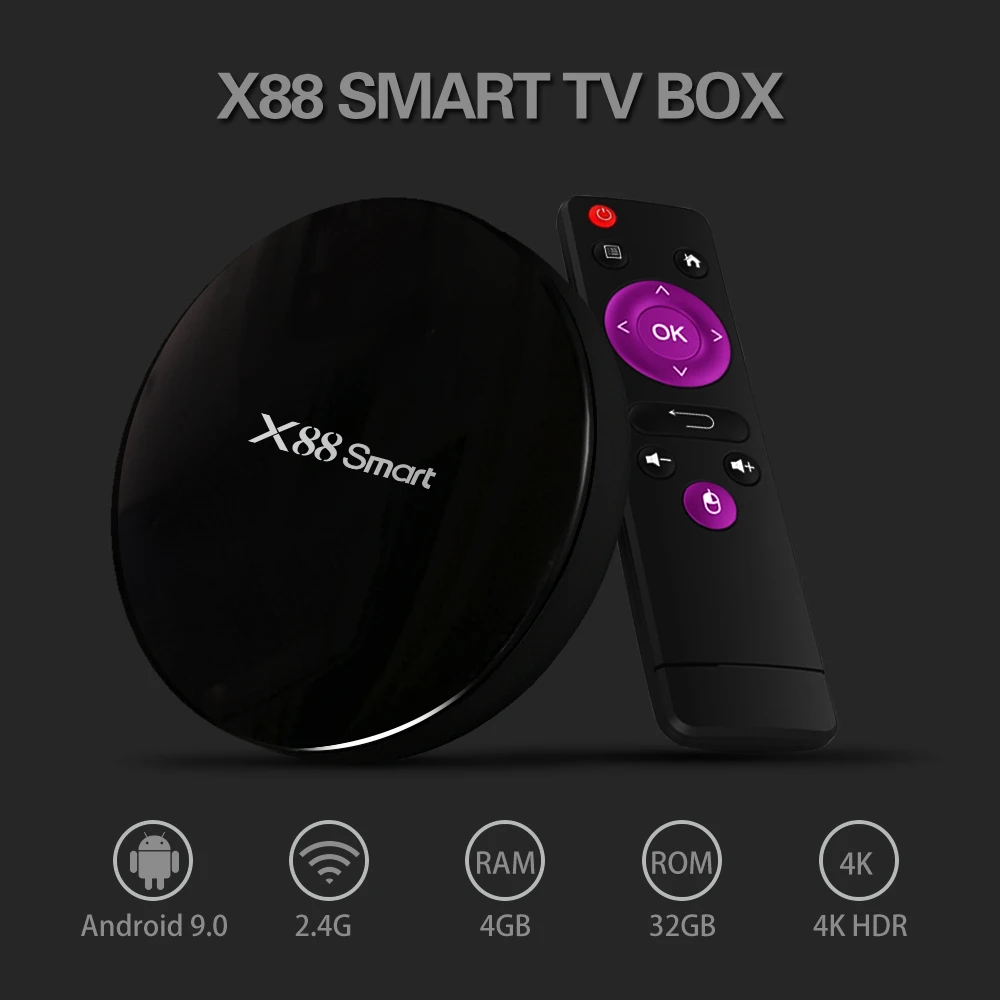 

Clearance Sale X88 Smart Android 9.0 TV Box Rockchip RK3328 2.4G Wifi 4K 3D HDR Set Top Box 4GB 32GB Smart TV Box