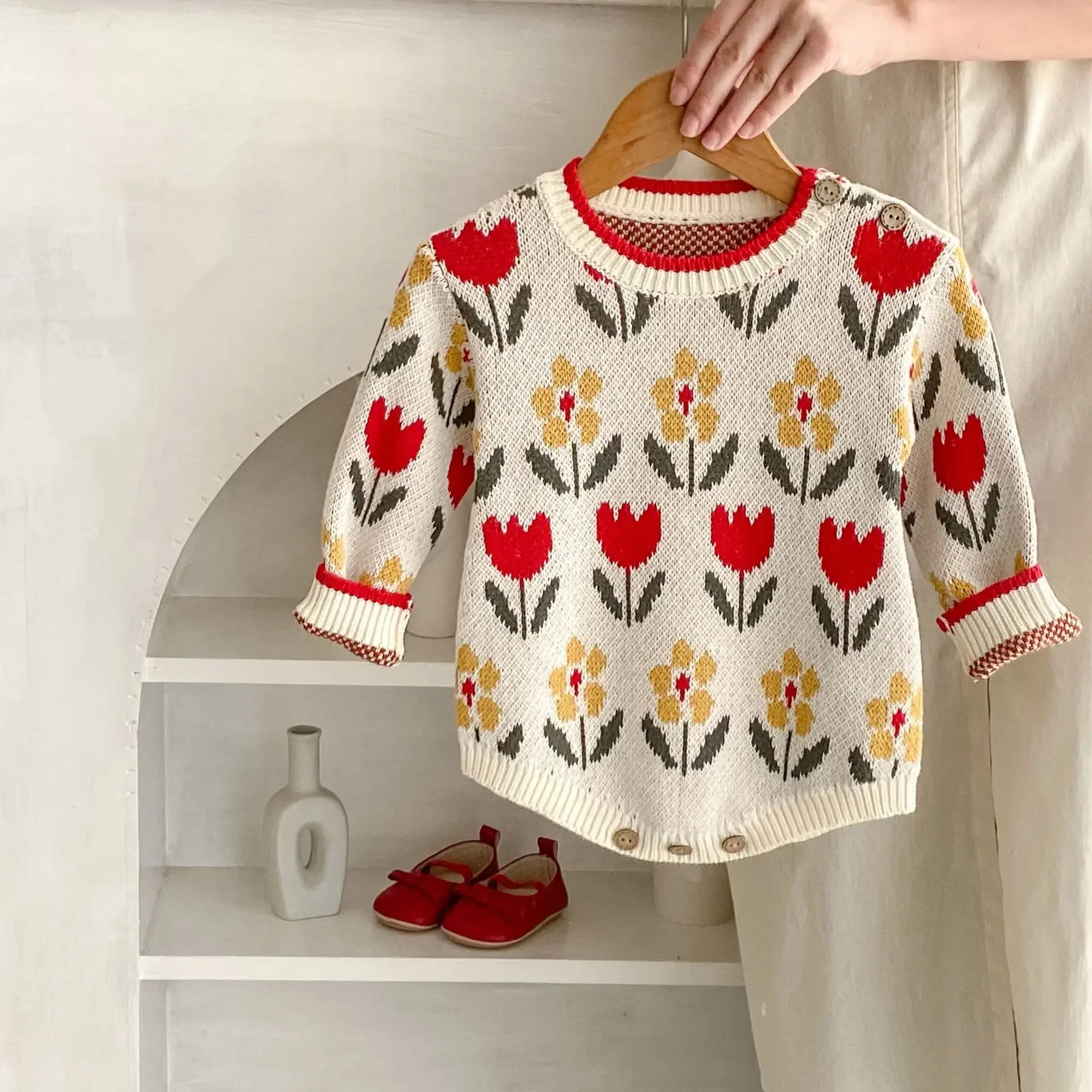 0-24M Newborn Kid Baby Girl Floral Sweater Romper Winter Warm Clothes Thick Flower Print Bodysuit Cute Sweet Knitwear Outfit