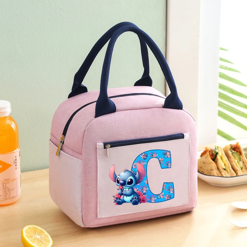 Disney Stitch torba na Lunch litery kreskówkowe torby do przechowywania o dużej pojemności Kawaii piknik na świeżym powietrzu torby izolowane na żywność śliczna torebka prezenty