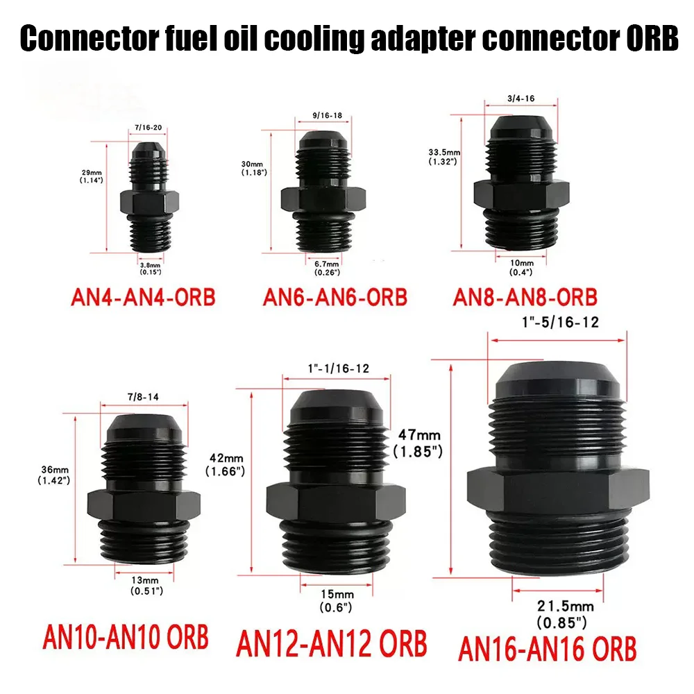Automotive Modification AN4 AN6 AN8 AN10 AN12 AN16  Connector Fuel Oil Cooler Adapter Connector ORB black  aluminum alloy