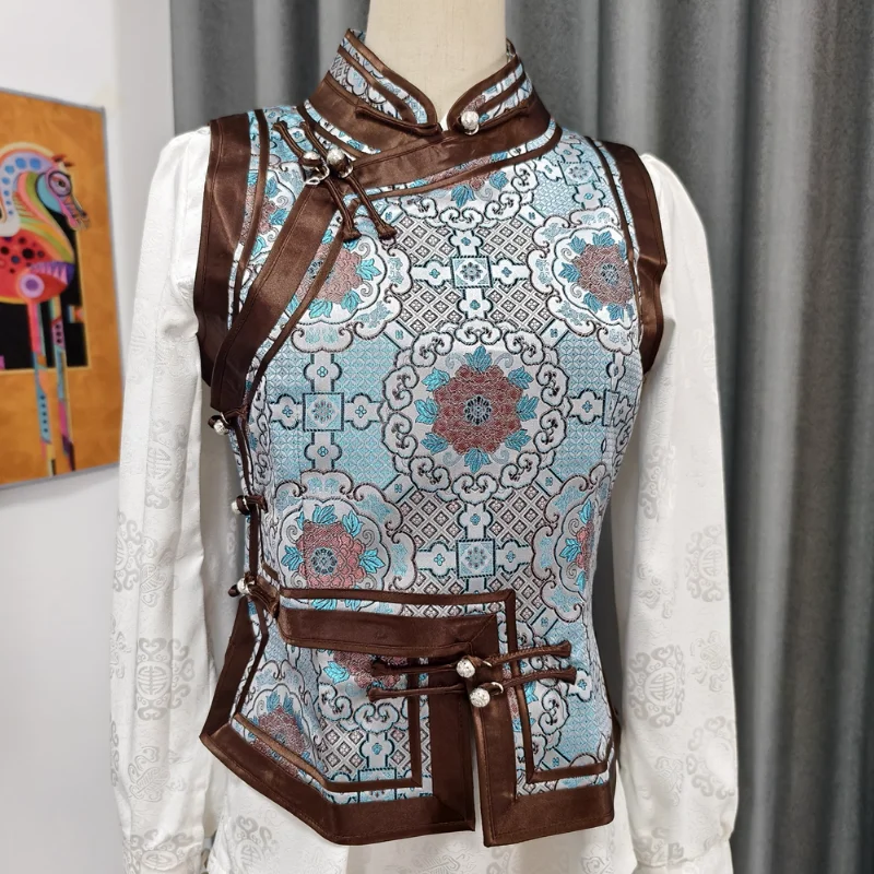 

Chinese Mongolian Vest Unisex Light Blue Coffee Edge etro vest