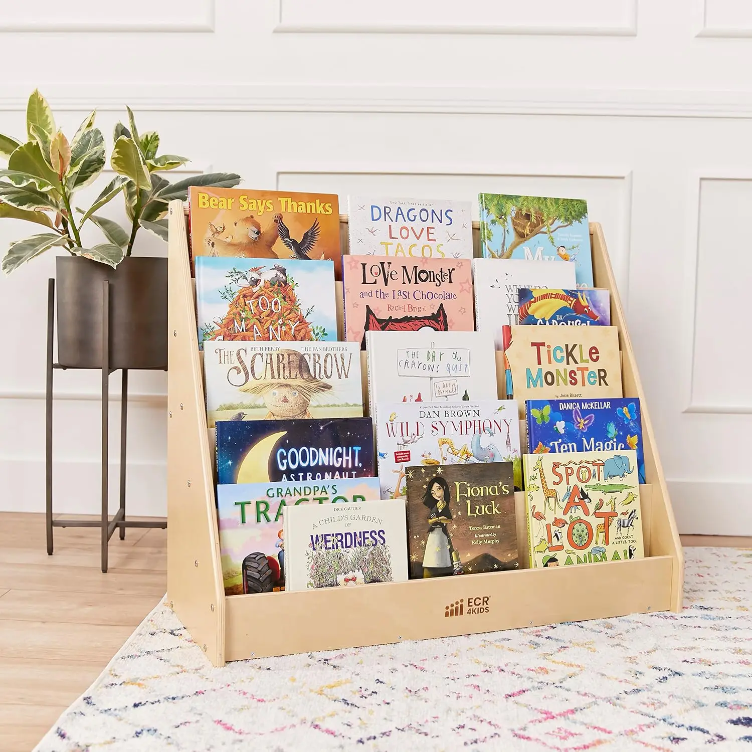 5-Shelf Wooden Book Display Storage Rack, Classroom & Home Library Organizer, Natural, Customized