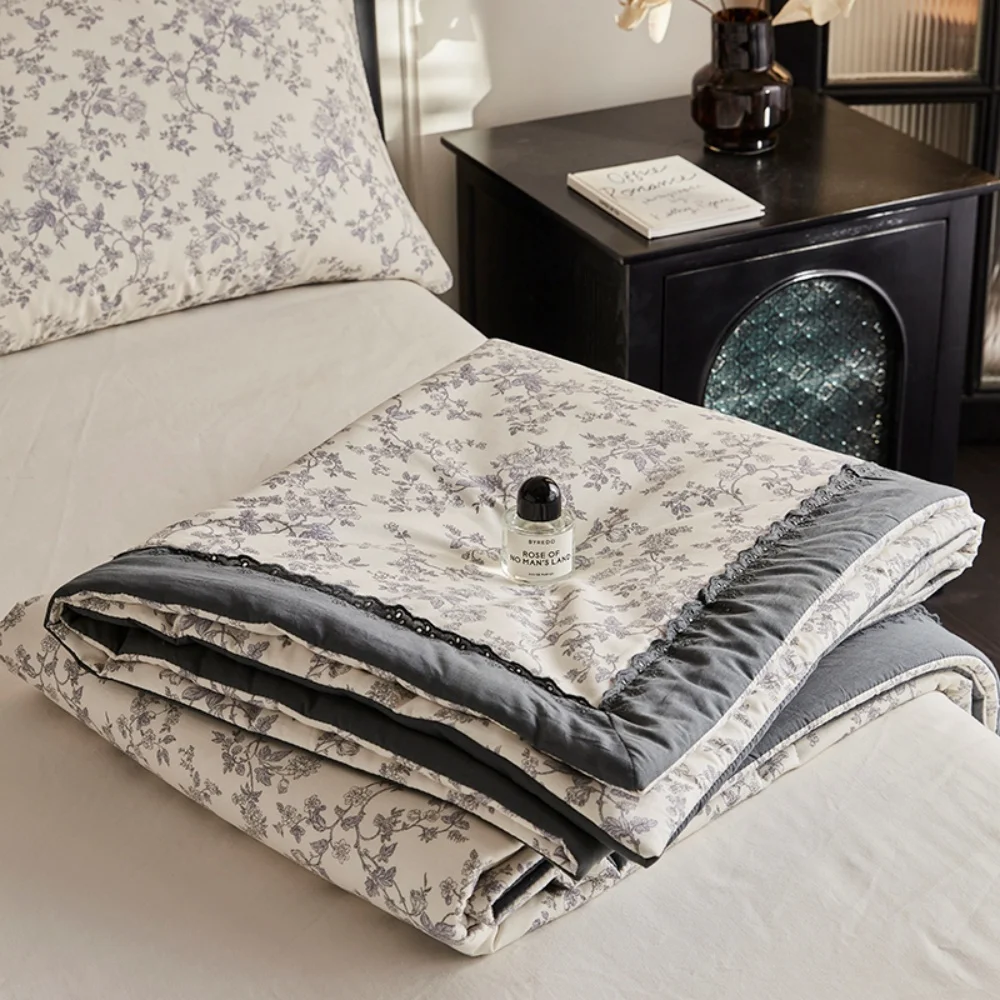 

Floral Printed Pure Cotton Summer Quilt Breathable Soft Air Conditioner Comforter Thin Quilt Bedding for Student Home Textiles
