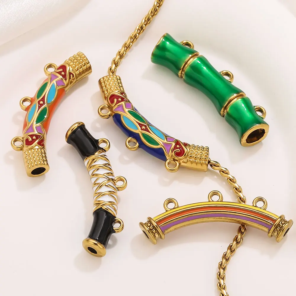 Stainless Steel Boho Curved Tube Connector Spacer Charm Beads Enamel Necklace Braceletr Craft for DIY Jewelry Making Materials