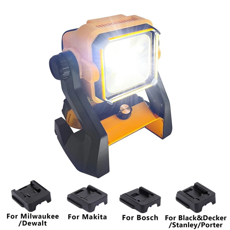 Upgraded Dimmable LED Work Light For Makita/Bosch/Milwaukee/Dewalt 18V 20V Li-ion Battery Outdoor Spotlight Cordless Flood Light