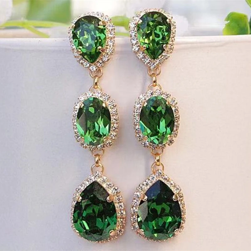 Green Water Drop Cubic Zirconia Stone Earrings Women's High Quality Luxury Wedding To Attend The Banquet Trend Jewelry Wholesale