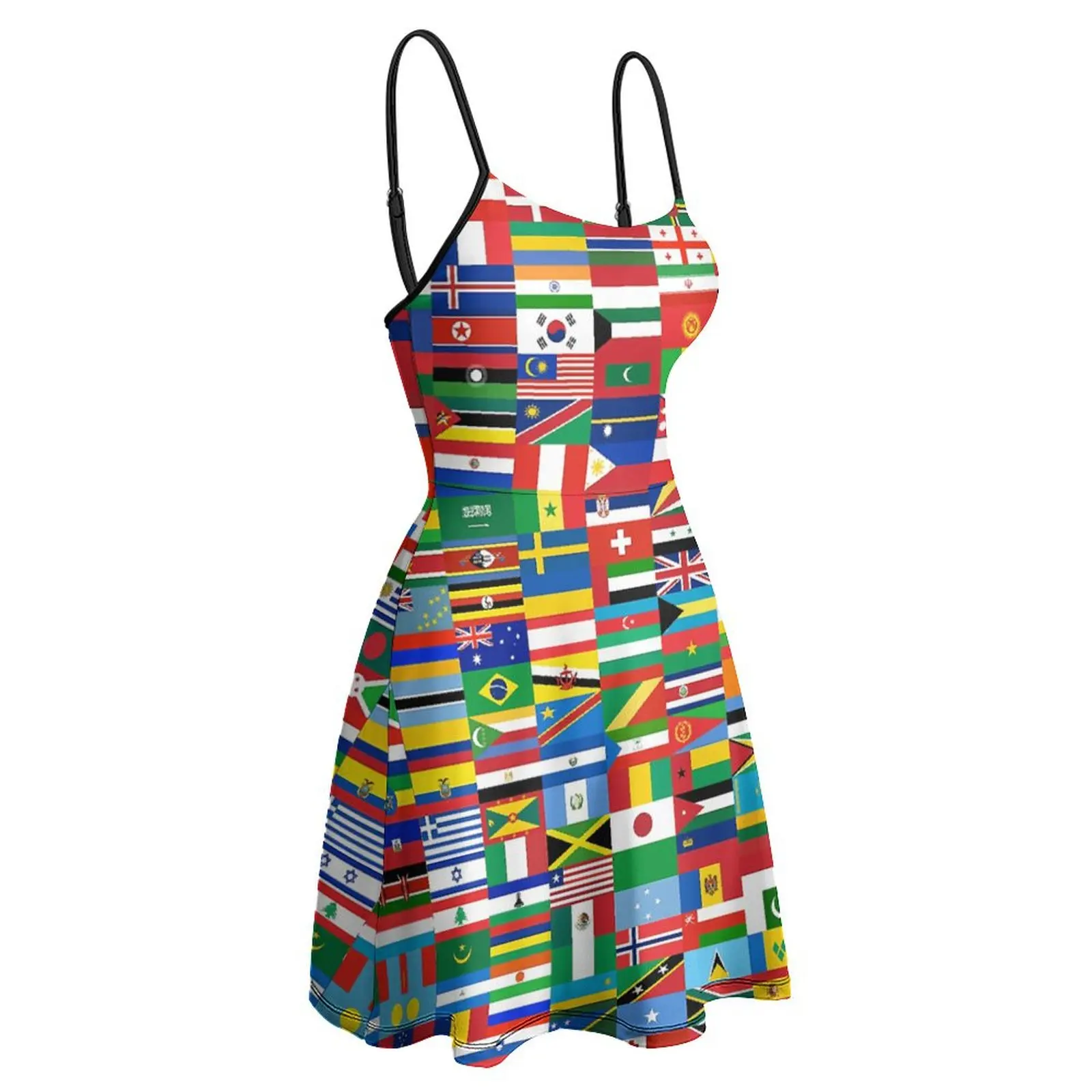 Robe à Bretelles Sexy pour Femme, Tenue Décontractée, avec Image de Drapeaux du Monde, pour Vacances, Nouveauté Amusante